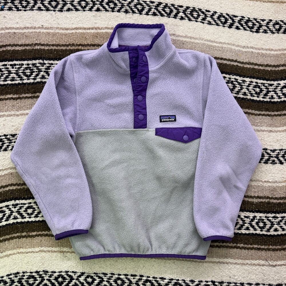 Youth Girls Patagonia Purple Lightweight Synchilla Snap-T Pullover Jacket Sz XS